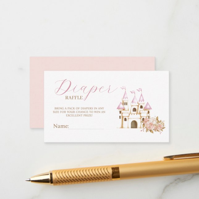  Castle Princess Baby Shower Diaper Raffle Enclosure Card (Front/Back In Situ)