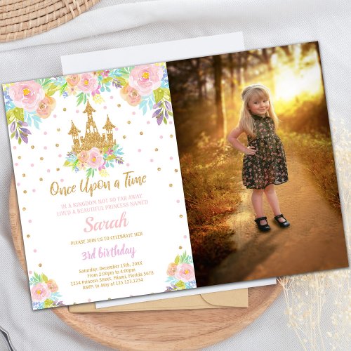 Castle Princess Birthday Invitations with photo