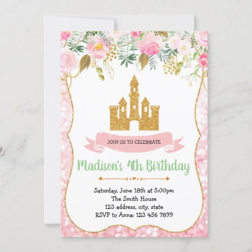 Castle princess birthday party invitation