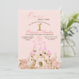 Castle Princess Pink and Gold 1st Birthday Party Invitation | Zazzle