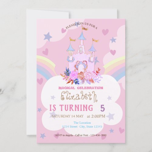 Castle Rainbow Cloud Birthday Invitation