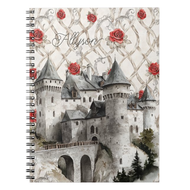 Castle Red Roses Romantic Floral Notebook (Front)