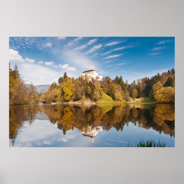 Castle reflected in lake. Trakoshchan photo print. Poster (Front)