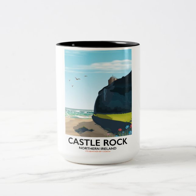 castle rock northern ireland travel poster. Two-Tone coffee mug (Center)