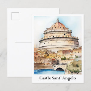 Castle San't Angelo Rome Italy Watercolor Travel Postcard