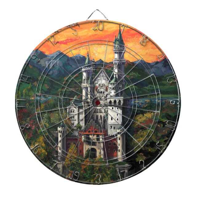 Castle Schloss Neuschwanstein Dartboard With Darts (Front)