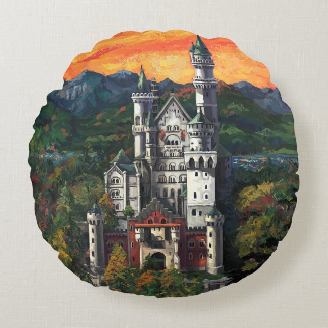 Castle Schloss Neuschwanstein Round Pillow (Front)
