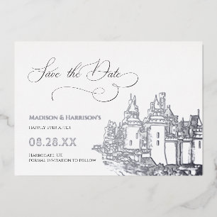 Castle Themed Save the Date Silver Foil Invitation