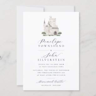 Castle Watercolor Illustration Script Wedding Invitation