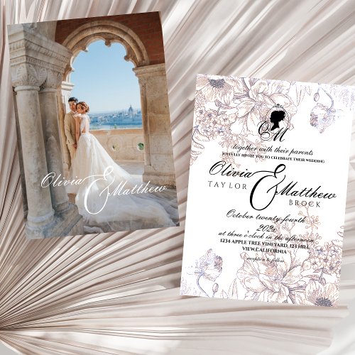 Castle Wedding Garden Elegant Flora Script Photo Invitation