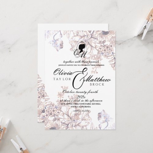 Castle Wedding Garden Flora Beige Elegant Script Invitation