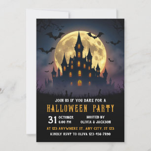 Castle With Full Moon, Night, Halloween Invitation