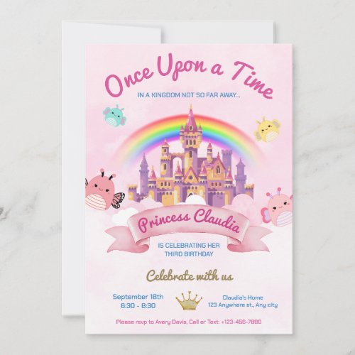 Castle With Rainbow And Butterfly Squishmallow   Invitation