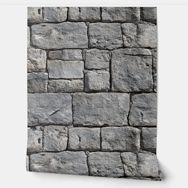 Castlecore Gray Stone Wall Wallpaper (Unrolling)
