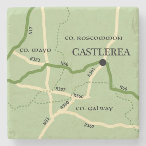 Castlerea County Roscommon Ireland Road Map Stone Coaster