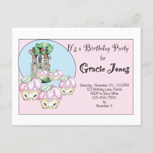 Castles  Cupcakes Birthday Invitation 