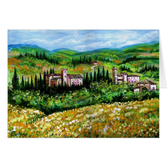 CASTLES IN CHIANTI LANDSCAPE ,YELLOW FLOWER FIELDS CARDS (Front Horizontal)