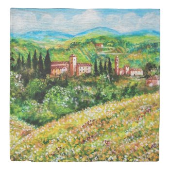 Castles In Chianti Landscape  Yellow Flower Fields Duvet Cover by bulgan_lumini at Zazzle