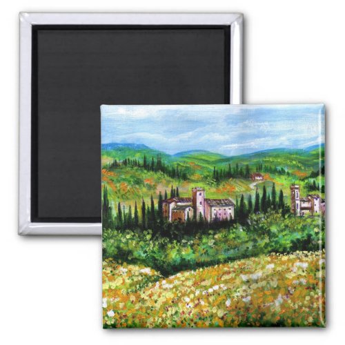 CASTLES IN CHIANTI LANDSCAPE YELLOW FLOWER FIELDS MAGNET