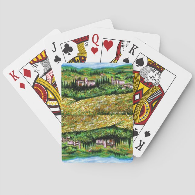 CASTLES IN CHIANTI LANDSCAPE ,YELLOW FLOWER FIELDS POKER CARDS (Back)