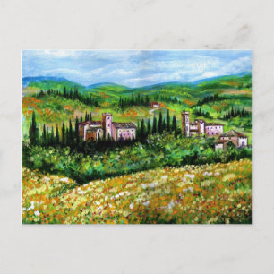 CASTLES IN CHIANTI LANDSCAPE ,YELLOW FLOWER FIELDS POSTCARD