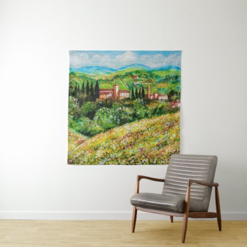 CASTLES IN CHIANTI LANDSCAPE YELLOW FLOWER FIELDS TAPESTRY