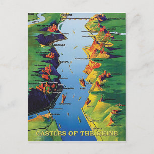 Castles on the Rhine river, Germany, vintage Postcard