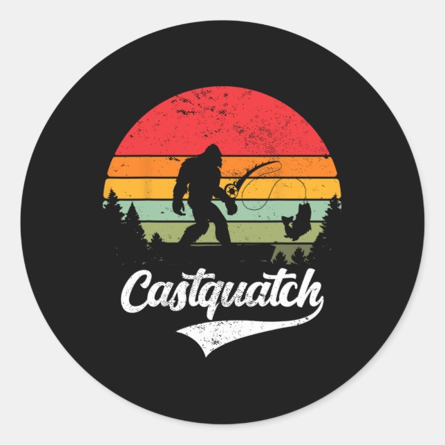 Castquatch Funny Byss Fisherman Fishing Meme  Classic Round Sticker (Front)