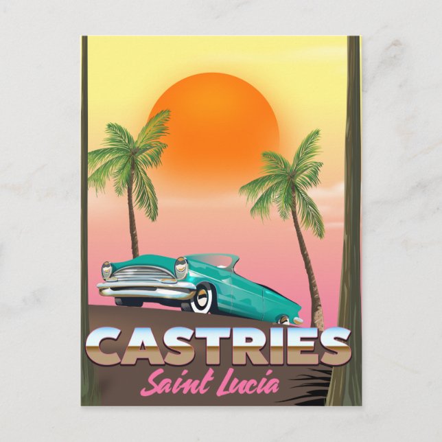 Castries Saint Lucia exotic tropical travel poster Postcard (Front)
