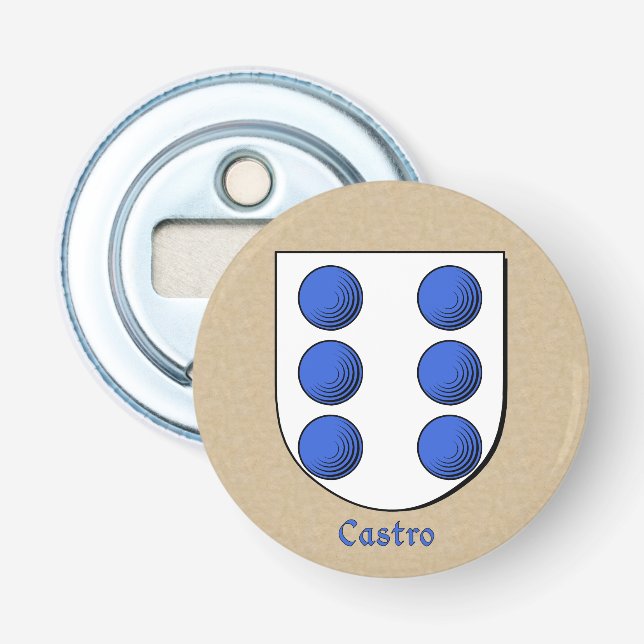 Castro Heraldic Arms on Parchment Style Back Bottle Opener (Front)