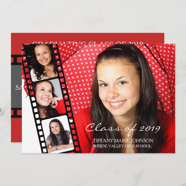 Casual 4 PHOTO Filmstrip Graduating Class of 2019 Invitation (Front/Back)