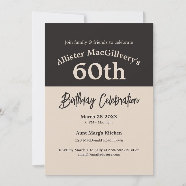 Casual 60th Birthday Invitation for Him - Black (Front)