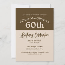 Casual 60th Birthday Invitation for Him - Brown