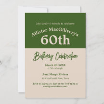 Casual 60th Birthday Invitation for Him - Green
