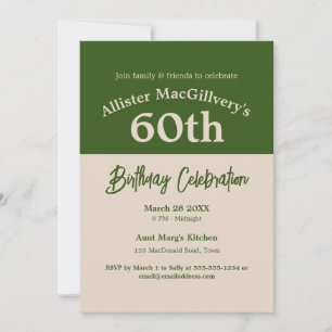 Casual 60th Birthday Invitation for Him - Green