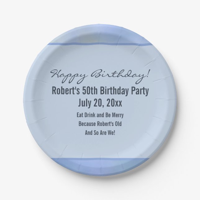Casual Abstract Blue Yellow Pattern Event Details Paper Plates (Front)