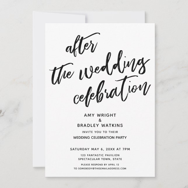 Casual After the Wedding Celebration Black White Invitation (Front)