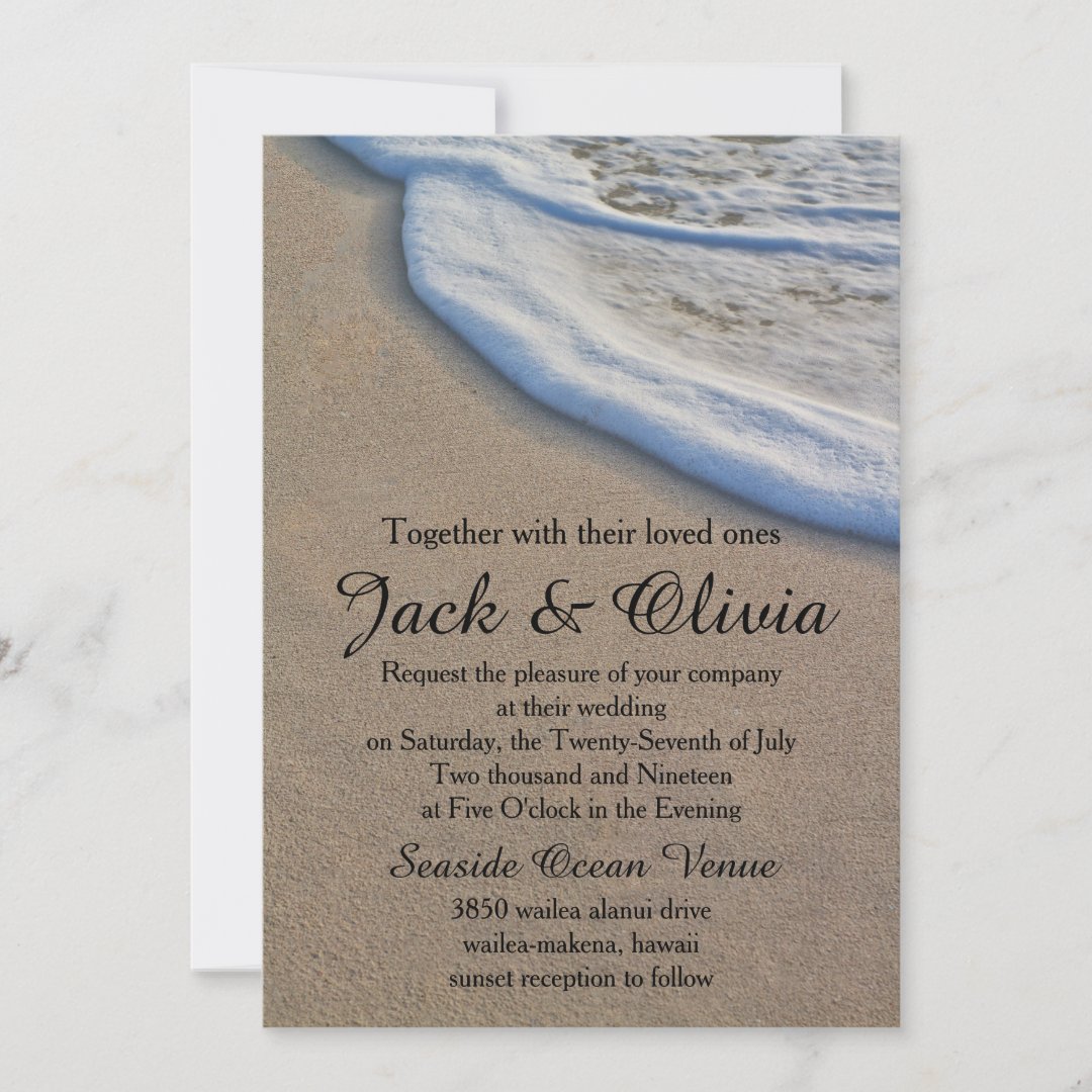 Casual Beach Sand Sea Foam Wedding Invitation Zazzle
