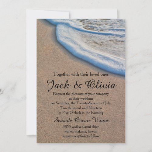 Casual Beach Sand Sea Foam Wedding Card