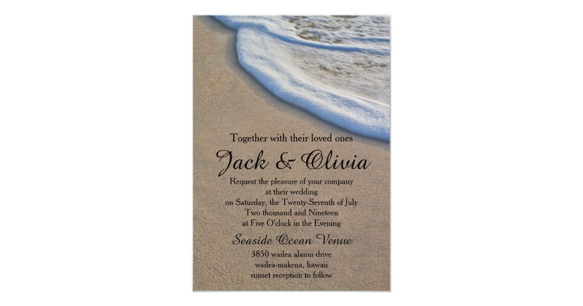 Casual Beach Sand Sea Foam Wedding Invitation Zazzle Com