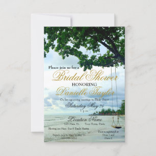 Casual Beach Swing Gold Script Bridal Shower Invit Invitation