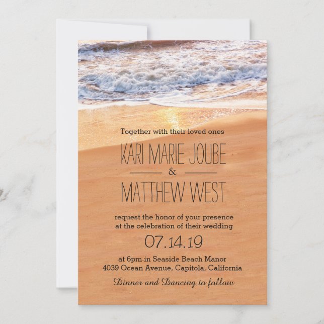 Casual Beach Wedding Gold Waves Invitation (Front)