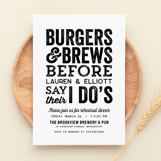 Casual black and white wedding rehearsal dinner invitation (Creator Uploaded)