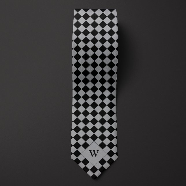 Casual Black Checkered Monogram Neck Tie (Creator Uploaded)