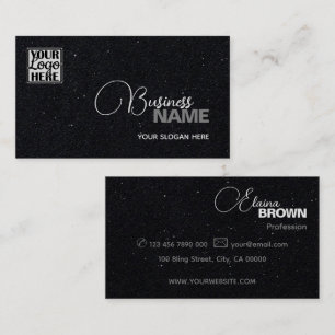 Casual Black Gray Sprinkle Glitter Dots with Logo Business Card