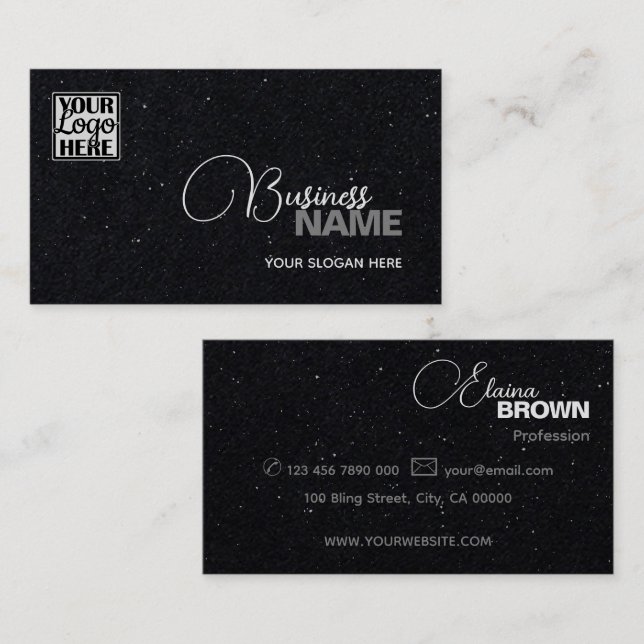 Casual Black Gray Sprinkle Glitter Dots with Logo  Business Card (Front/Back)