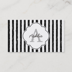 Casual Black Painted Stripes Monogram and Name Business Card