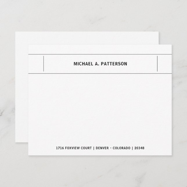Casual Black Personalized Name Address Border Note Card (Front/Back)