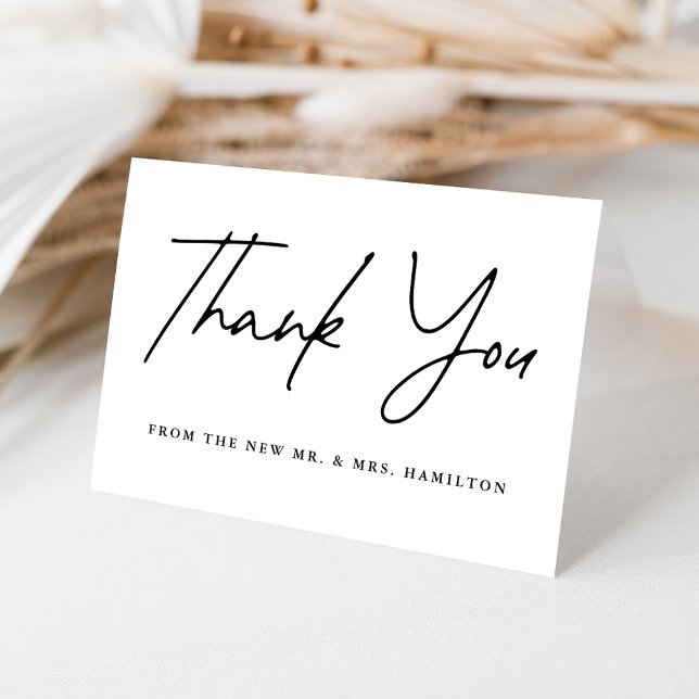 Casual Black Script Wedding Letterpress Thank You Card (Creator Uploaded)