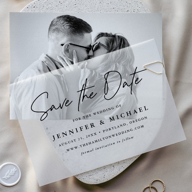 Casual Black Script Wedding Save the Date Vellum Invitations (Creator Uploaded)